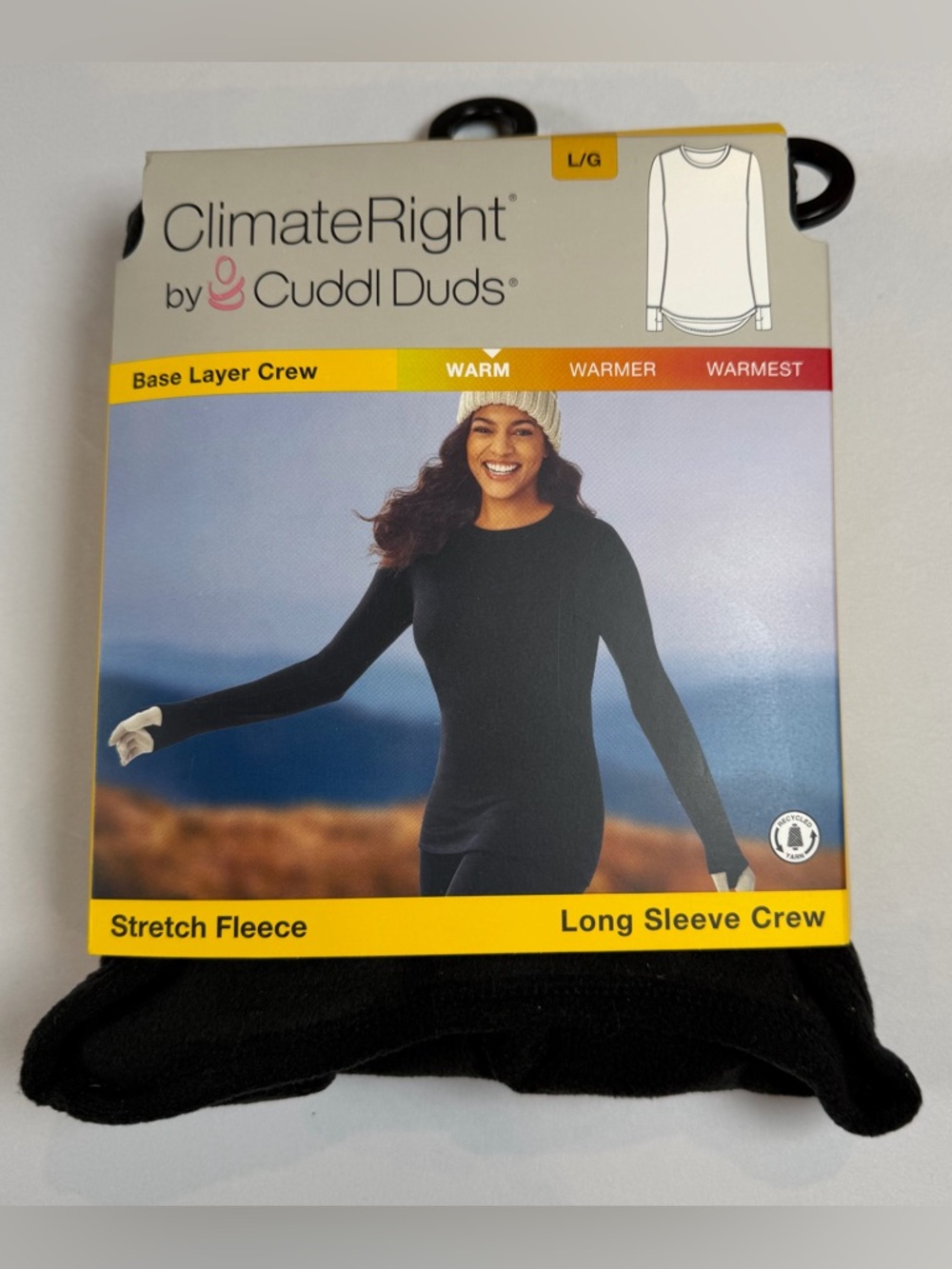 Cuddl Duds Black Stretch Fleece‎ Long Sleeve Crew with Thumbholes